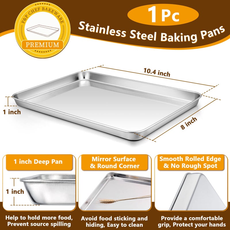 P&P CHEF 10.4 Inch Baking Sheet Pan with Rack Set, Stainless Steel Cookie Sheet Pan Tray with Cooling Rack for Oven Use, Cooking Roasting, Non Toxic & Dishwasher Safe, Heavy Duty - Image 2